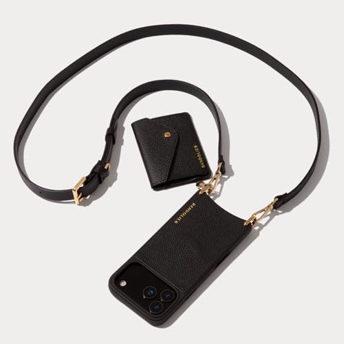 Bandolier Remi Leather Crossbody Phone Case iPhone 17 Pro - Black/Gld - size: iPhone 17 Pro