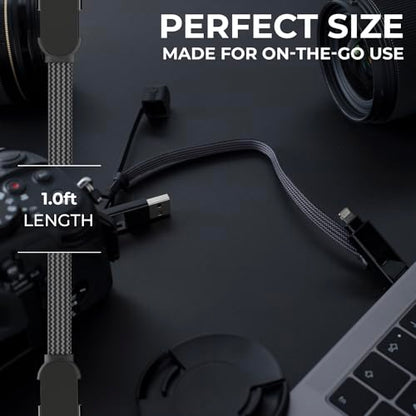 Rolling Square inCharge XL 6-in-1 Multi Charging Cable, Portable USB and USB-C Cable with 100W Ultra-Fast Charging Power, 1 Ft/0.3m, Urban Black - color: Black