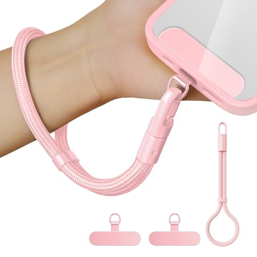 Anti Theft Phone Wrist Strap With 2 Metal Tether Tabs，Adjustable Wristlet & Hand Cell Phone Lanyard for Women and Men - color: Pink