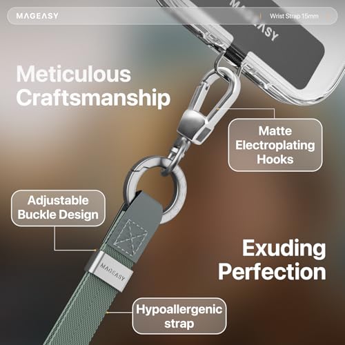 MAGEASY Universal Phone Wrist Strap with Built-in Keychain & Phone Tether Tab - color: Misty Blue