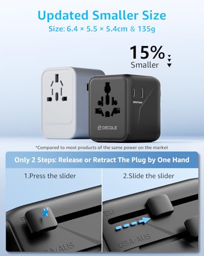 “Pro” Universal Travel Adapter 2 USB-C＆ 2 USB-A Cover 200+ Countries - color: Black, size: 2C+2A 17W