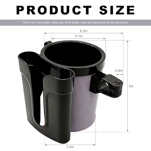 Bike Cup Holder, Bicycle Handlebar Water Bottle Holders with Cell Phone Keys Holder, Universal Drink Bottle Cage for Bike Motorcycle Scooter Stroller Walker Wheelchair (Black & Gray) - color: Black & Gray