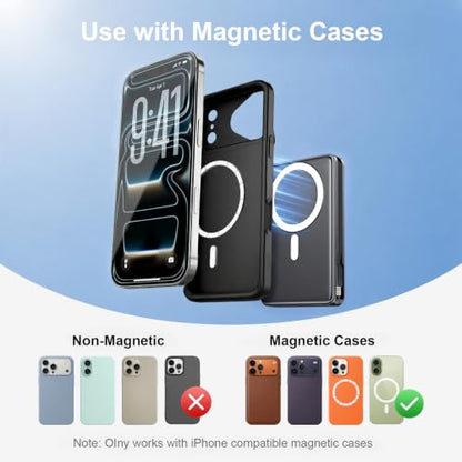 10000mAh Magnetic Wireless Power Bank, 5-in-1 Portable Charger with 2 Built-in Cables, 22.5W PD Fast Charging Magnetic Battery Pack for iPhone 17/16/15/14/13/12 and All Series，Black - color: Black