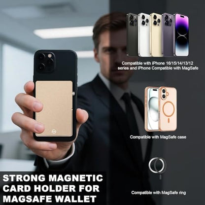 Magnetic Phone Wallet with Adjustable Stand,Pop up Phone Card Holder Quick Access to Bank/Credit Cards, 3.93 * 2.96 * 0.31 Inches Compact Metal Case with RFID Blocking Protection (Titanium Gold) - color: Titanium Gold