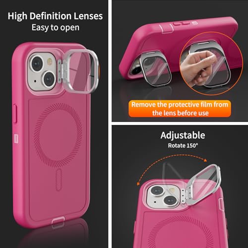 Follaroma for iPhone 13 Case with Stand & Built-in Camera Cover, MagSafe Compatible, Heavy-Duty Shockproof Protection, Magnetic & Rugged Phone Cover for iPhone 13 6.1'', Hot-Pink - color: Hot-pink