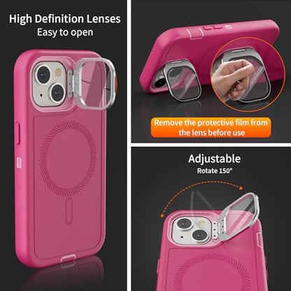 Follaroma for iPhone 13 Case with Stand & Built-in Camera Cover, MagSafe Compatible, Heavy-Duty Shockproof Protection, Magnetic & Rugged Phone Cover for iPhone 13 6.1'', Hot-Pink - color: Hot-pink