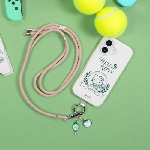 Sonix x Sanrio | Crossbody Phone Strap with Charms | Adjustable, Universal Cell Phone Rope Strap Lanyard | Beige Cord | Hello Kitty Tennis - color: Hello Kitty Tennis