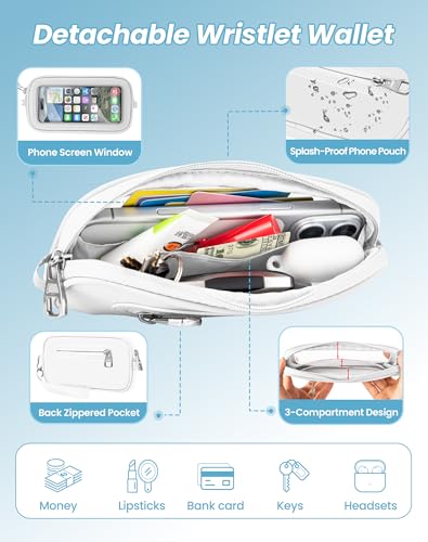 Clip and Go Strap for Phone with Wallet Crossbody, Detachable Wristlet Strap Pocket with Zipper Phone Screen ID Window, 2 Pcs Metal Tether Patches Compatibe with iPhone and Most Smartphones White - color: White