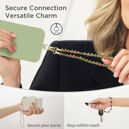 POSADINA Natural Stone Phone Charm, Beaded Healing Phone Wrist Strap, Handmade Cellphone Chain Lanyard with Tether Tab - color: Earth Mosaic