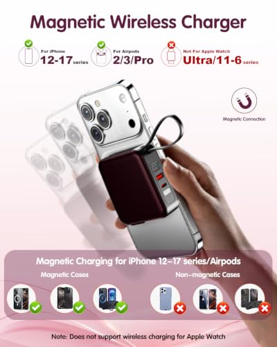 10000mAh for Magsafe Portable Charger Built-in Cables & AC Wall Plug,Purple - color: Purple