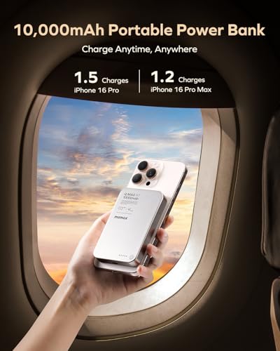 MOMAX Q.MAG Magnetic Power Bank, 0.5" Slim Slim Power Bank Fast Charging, 10000mAh for Magsafe Portable Charger for iPhone Air Battery Pack/17/Pro/Max/16/15/14/13/12 (No Lightning)