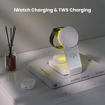 3-in-1 Wireless Charging Station for Apple Devices – Magnetic Foldable Fast Charger for iPhone, Apple Watch & AirPods with Stand – Travel-Friendly Multiple Device Charging Dock