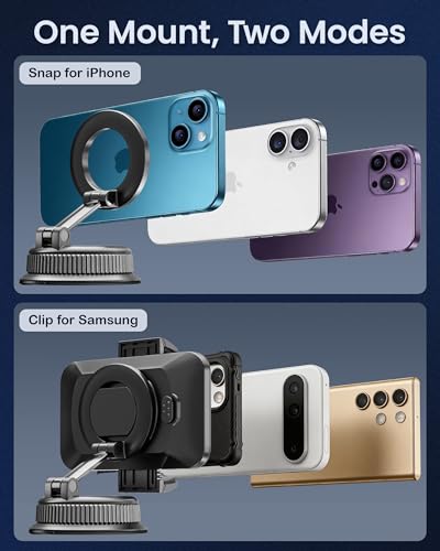 Car Phone Mount with Magnetic Clip for Magsafe & Android Cell Phone