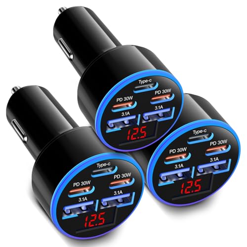 OKRAY 90W 5-Port USB C Car Charger, Dual PD30W USB-C Super Fast Charging - size: 3 Pack