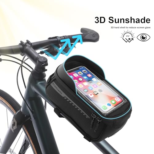 Bike Phone Handlebar Bag Quick Release Bike Front Frame Bag Bike Phone Mount Bag Waterproof Sensitive Touch Screen & Sun Visor Bike Top Tube Bag Suitable for Cell Phones 7'' - style: Bike Front Frame Bag
