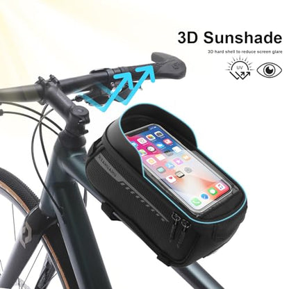Bike Phone Handlebar Bag Quick Release Bike Front Frame Bag Bike Phone Mount Bag Waterproof Sensitive Touch Screen & Sun Visor Bike Top Tube Bag Suitable for Cell Phones 7'' - style: Bike Front Frame Bag