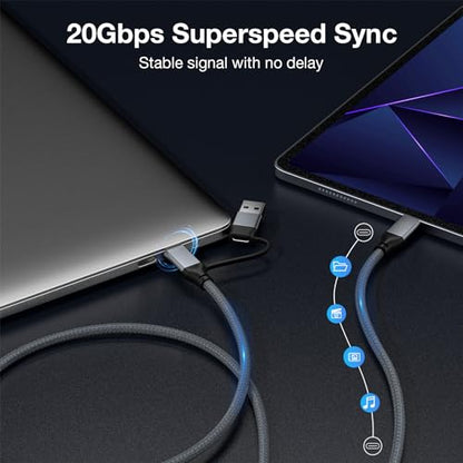 240W USB C Cable 6.6FT, 20Gbps USB C 3.2 Gen 2 Cable, USB to USB C Cable - color: Gray, size: 6.6ft