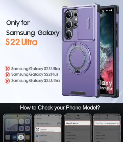 JAME for Samsung Galaxy S22 Ultra Case with Ring Stand Slide & Camera Cover - color: Purple, size: Galaxy S22 Ultra