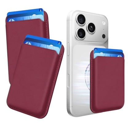 2Pack Magnetic Wallet Cell Phone Card Holder for Phone Case with Mag-Safe, Stronger Magnetic RFID Leather Phone Wallet Stick on Series of iPhone 17/16/15/14/13/12 and Pro/Promax,2-Pack White - color: Burgundy, size: 2 Pack
