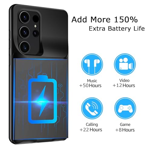 Battery Case for Galaxy S22/S23 Ultra, Upgraded 12000mAh Battery Pack Rechargeable Charger Case with Wireless Charging Compatible for Galaxy S22/S23 Ultra (6.8 inch) External Charging Cover (Black) - size: Galaxy S22/S23 Ultra-Black