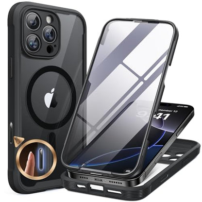 miracase for iPhone 16 Pro Max Case 6.9'', [Bubble Free] Full-Body Bumper Phone case with Built-in Full Glass Screen&Camera Control, Compatible with MagSafe,Drop Proof 16 Pro Max Cover,Black - color: Magnetic Classic Black, size: iPhone 16 Pro Max