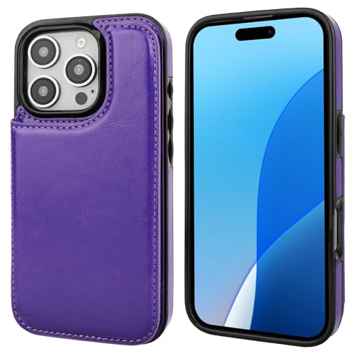 ONETOP for iPhone 16 Pro Wallet Case with Credit Card Holder,Purple | Kickstand,ID/Cash Holder,Case Wallet with Card Slots,Double Magnetic Clasp,Durable PU Leather Shockproof Cover for Women Men - color: Purple