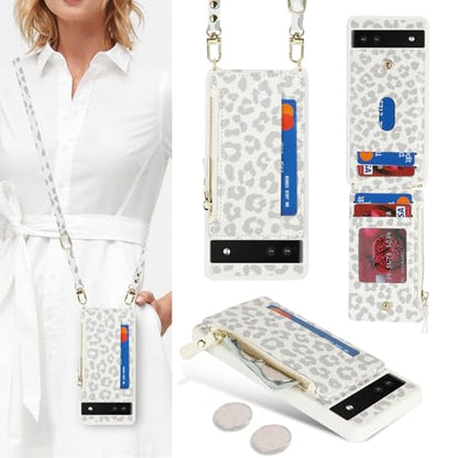 Cavor Compatible with Google Pixel 6a Case Wallet, Leopard White - color: Leopard White, size: Google Pixel 6a