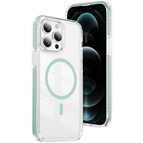 DEERLAMN Magnetic Clear Case for iPhone 12/iPhone 12 Pro 6.1-Inch, [Compatible with Magsafe][Anti-Yellowing] Transparent Slim Shockproof Protective Phone Cover, Green - color: Green, size: iPhone 12/12 Pro-6.1 Inch