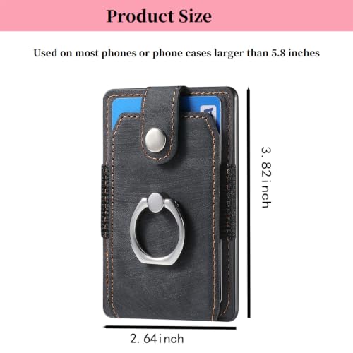 Card Holder Phone Wallet, Ring Stand Stick on Phone Wallet Black - color: Black