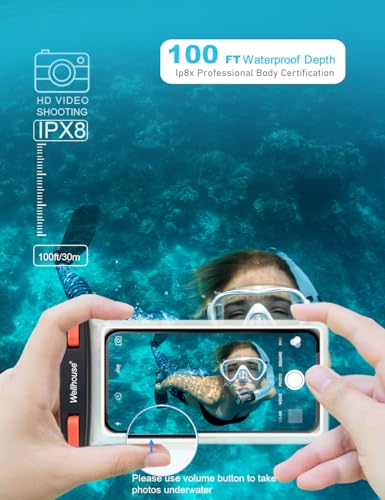 wellhouse Waterproof Phone Pouch, Waterproof Phone Case for iPhone 17 16 15 14 13 Pro Max XS Samsung, IPX8 3D Cellphone Dry Bag Beach Essentials (1 Pack - Black/Red Clasp7.0, 7 inch) - color: 1 Pack - Black/Red Clasp7.0"