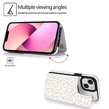 uCOLOR for iPhone 13/14 Wallet Case with Card Holder Beige Leopard | PU Leather RFID Blocking for Women Men Magnetic Clasp Kickstand 6.1" - color: Beige Leopard