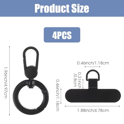 2 Pack Metal Phone Tether with Spring Ring, Universal Phone Lanyard Pad, Cellphone Holder Tab, 360° Rotatable Spring Ring Holder, Strap Replacement Patch for CellPhone (Silver & Black)