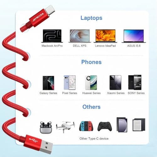 Bynccea 5 Pack USB C Cable 10ft Type C Charger Fast Charging Nylon Braided USB A to USB C Cable for Samsg Galaxy A15 A25 A35 A55 A54, S24 S23 S22 S21 S20 S10 S10E, Note 20 10, Moto G