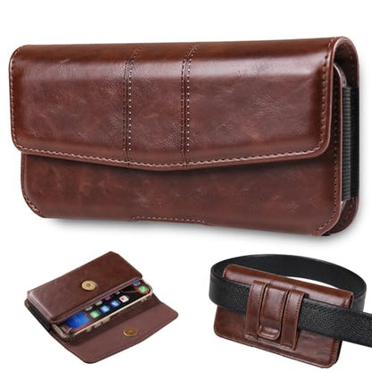 Phone Holster Compatible with iPhone 16/15/14/13/12 Pro Max and Plus, Galaxy S25/S24/S23/S22/S21/S20 Plus and FE, Leather Phone Pouch with Metal Belt Clip, L-Coffee - color: Coffee, size: Large