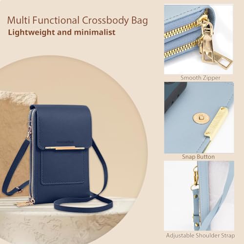 Anti-Theft Leather Bag,Small Crossbody Cell Phone Purse Wallet for Women,Touchscreen Phone Purse Crossbody Bag - color: Dark Blue