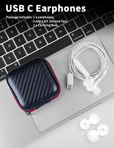 USB C Headphone for Samsung S26 S25 FE S24 A16 A17 Z Wired Earbuds Magnetic - color: White