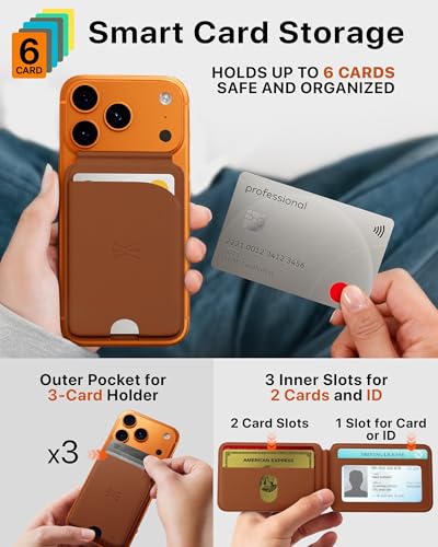 TORU for MagSafe Wallet with Kickstand, N52 Magnetic 6-Card Holder RFID Blocking for iPhone 17/17e/16/16e/15/14/13/12 Pro Max Plus Air - Brown - color: Brown