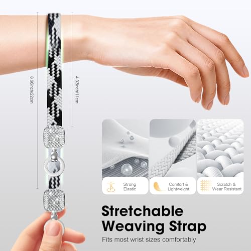 Elastic Phone Lanyard with Phone Tabs, Stretchy Braided Cellphone Wrist Strap and Keys Keychain - color: Thin Black-white