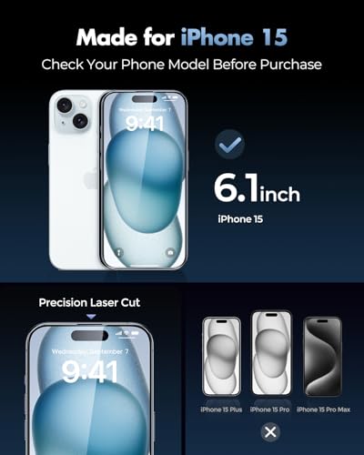 UNBREAKcable 3-Pack Screen Protector for iPhone 15,Tempered Glass | Shatterproof Glass,One Pull Perfection,Auto Dust Elimination,99.99% HD Clear,Bubble Free,Full Coverage for Apple 6.1 Inch - size: iPhone 15