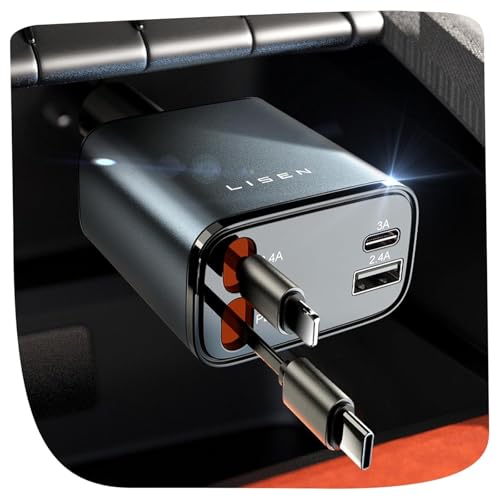 LISEN Retractable Car Charger, 84W Car Charger USB C Fast Charge, 4 in 1 - color: Grey, size: 31.5 Inch