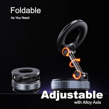 Magnetic Phone Holder for Car,Vacuum Suction Cup Phone Mount,Magsafe Car Mount for iPhone, No Need Charge,Folding Holder for iPhone and Android