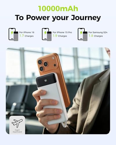 CHARCO Portable Charger Power Bank with Built in Cable 10000mAh - color: White