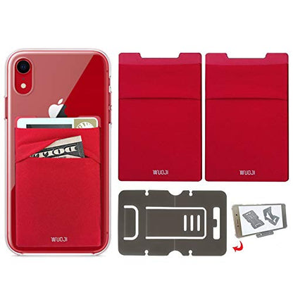 RFID Blocking Phone Card Wallet - Double Secure Pocket - Ultra-Slim Self Adhesive Credit Card Holder Card Sleeves Phone Wallet Sticker All Smartphones(Red)-2PC - color: Red