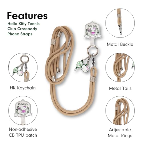 Sonix x Sanrio | Crossbody Phone Strap with Charms | Adjustable, Universal Cell Phone Rope Strap Lanyard | Beige Cord | Hello Kitty Tennis - color: Hello Kitty Tennis