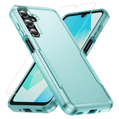 Phone Case for Samsung Galaxy A17 5G Case, Samsung A17 5G Case with Tempered Glass Screen Protector, Soft TPU Hard Back Double Layer Phone Cover (Mint) - color: Mint