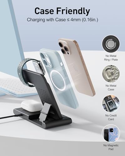 2025 Wireless Charger for iPhone Charging Station,3 in 1 Fast Max Charging for iPhone 16 15 14 13 12 Pro Max Plus,Charger Stand for Apple Watch Series & Air pods 4 3 2 Pro,Android Samsung Series
