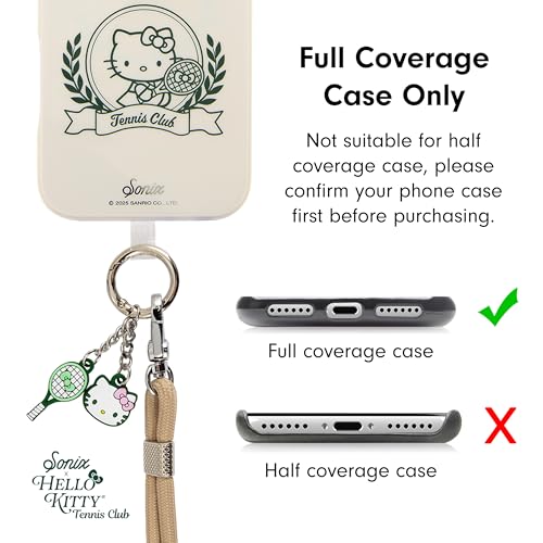 Sonix x Sanrio | Crossbody Phone Strap with Charms | Adjustable, Universal Cell Phone Rope Strap Lanyard | Beige Cord | Hello Kitty Tennis - color: Hello Kitty Tennis