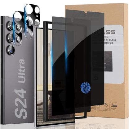 [2+2] Samsung Galaxy S24 Ultra Privacy Screen Protector and Camera Lens Protector, [28°Anti-Spy] [Installation Tool] [Fingerprint Unlock] Black Tempered Glass Film Bubble Free Case Friendly for S24U - size: S24 Ultra