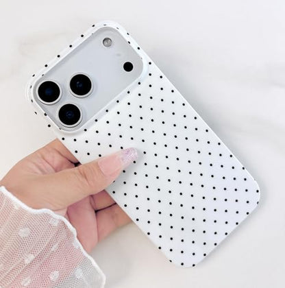 Qokey Compatible with iPhone 17 Pro Max Case, Black Polka Dot TPU Glossy Case, Cute Simple Aesthetics Design for Girls Women, Lightweight Soft Slim Protection Fashionable Cover - White - color: Black Dots & White