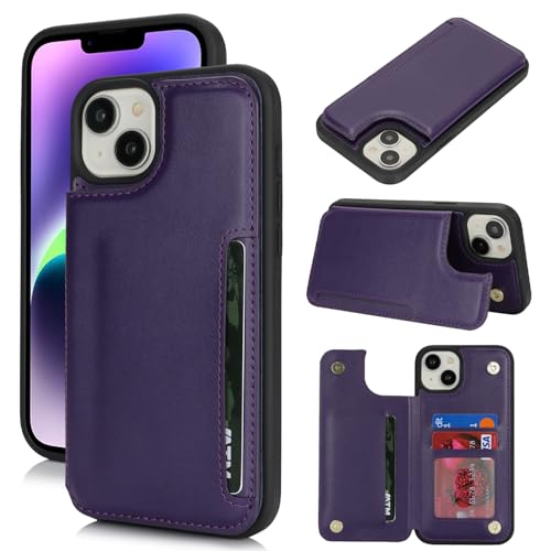 iCoverCase Compatible with iPhone 14 Plus Phone Case with Card Holder, Wallet Case for Women Men RFID Blocking PU Leather Protective Case 6.7 Inch (Dark Purple) - color: Dark Purple